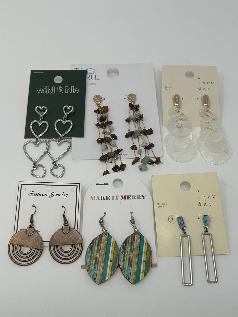 Lot of 6 pairs assorted drop, dangle and chandelier earrings mother of pearl
